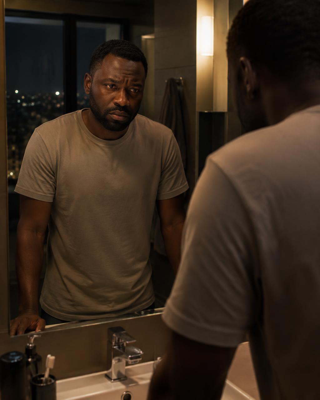 Un homme déçu qui se regarde dans le miroir